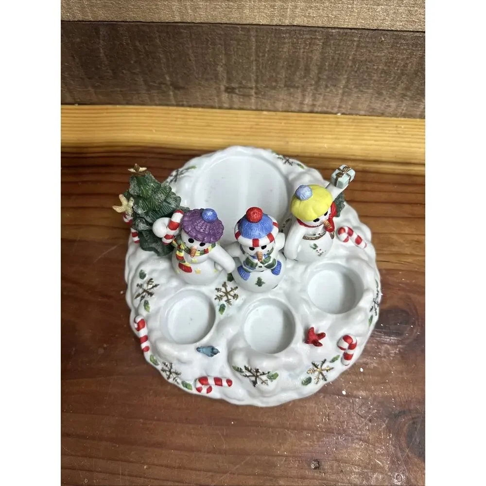 PartyLite Snowman Candle Holder 3 Snowbell Tealight Christmas Holiday In Box - Picture 2 of 6